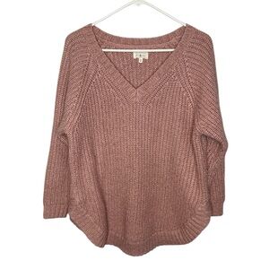 Lou & Grey Women's Alpaca Wool Blend Pink Chunky V-Neck Sweater XS